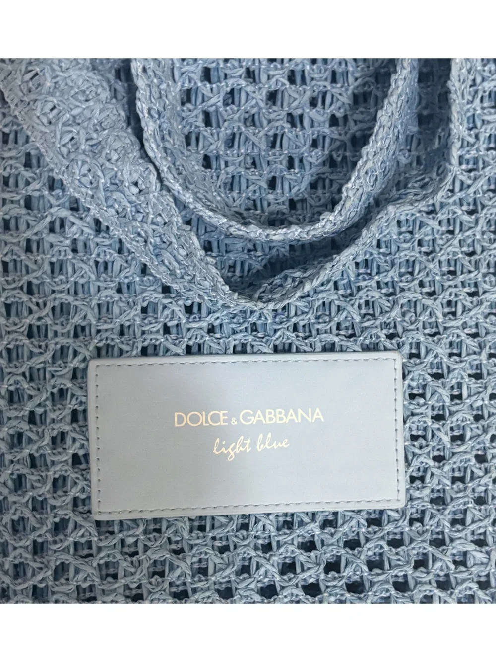 Dolce & Gabbana Light Blue Woven Mesh Crochet Large Tote Bag
